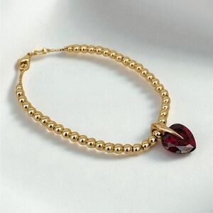 Luxury 18 karat Gold filled Bracelet with Natural Red‎ Ruby Heart